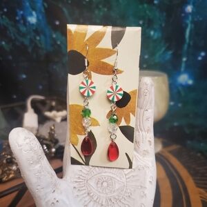 Handmade Crystal Peppermint Christmas Earrings With Sterling Silver Hooks